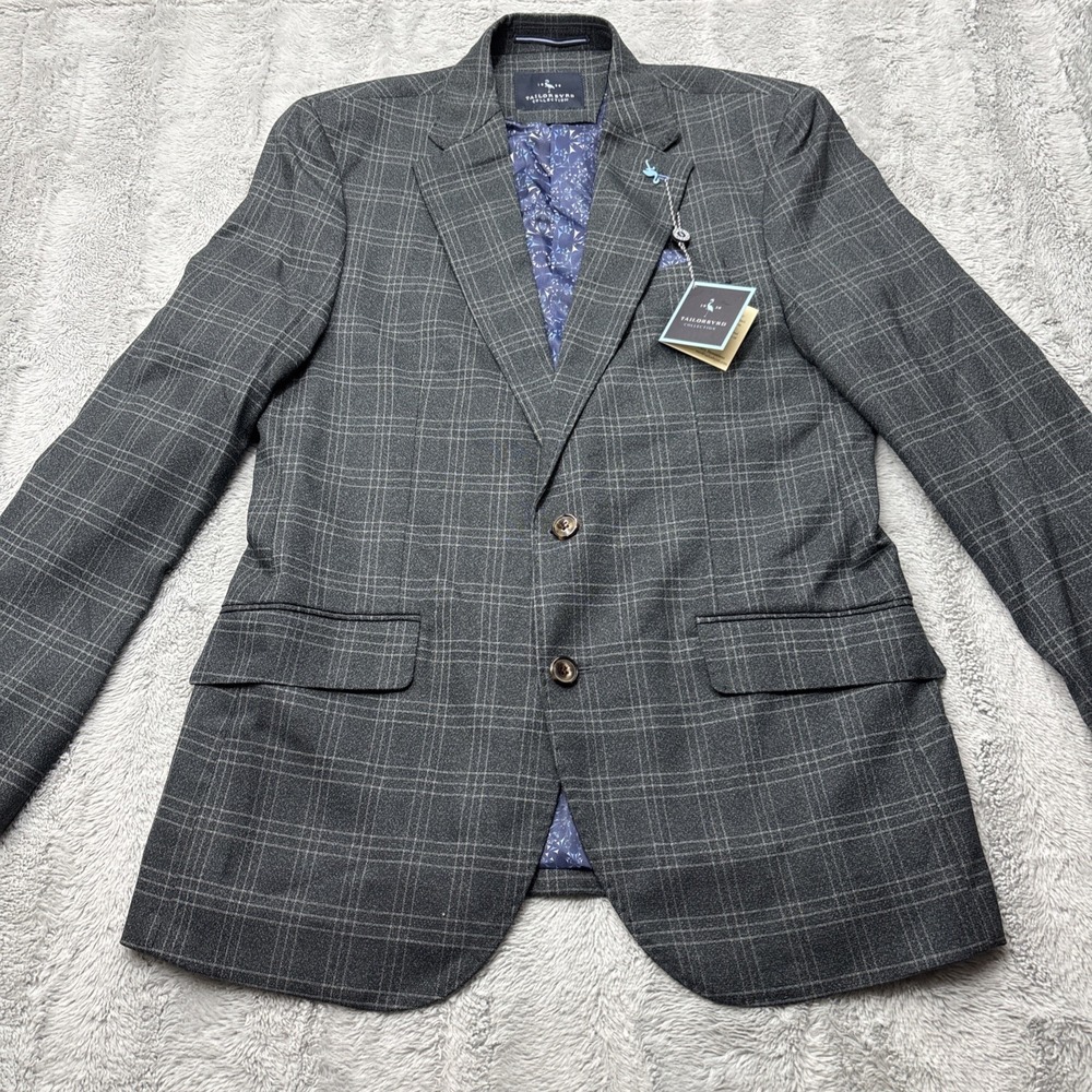 Tailorbyrd Sport Coat Mens Size 38R Olive‎ Plaid Notch Lapel Blazer Jacket